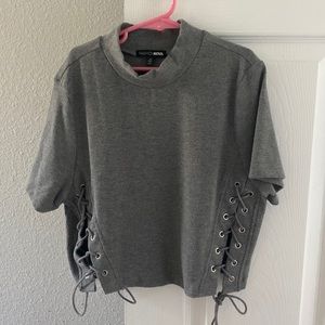 Gray cropped top with lace